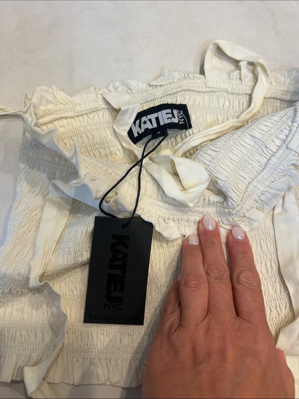 Katie J NYC Cream Smocked Kids Top